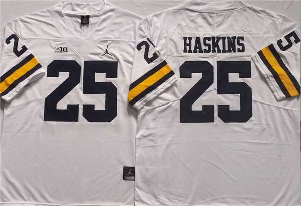 Men%27s Michigan Wolverines #25 HASKINS White Stitched Jersey->michigan wolverines->NCAA Jersey